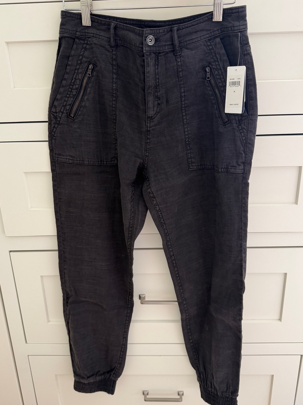 Splendid Black Zip-Front Linen blend Joggers